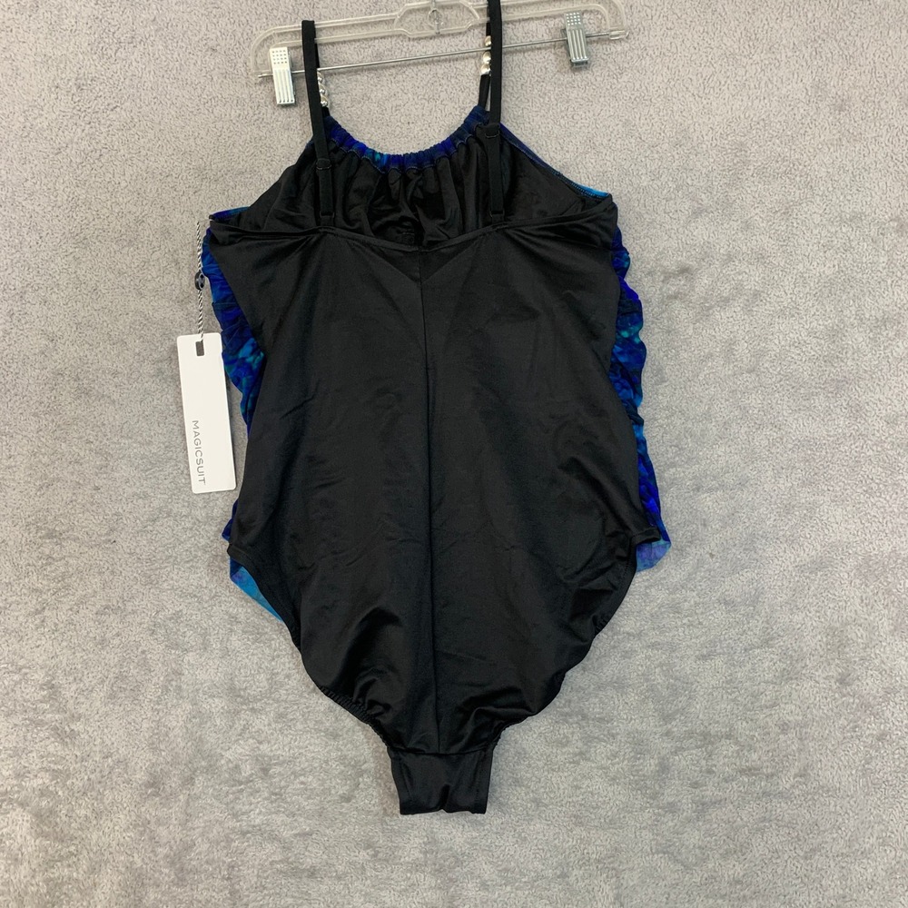 NWT Magicsuit One Piece Swimsuit Women's 16 Blue Nylon Spandex Drape Front - Picture 2 of 11